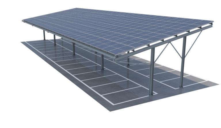 Ombrière solaire 3D avec places de parking ombragées